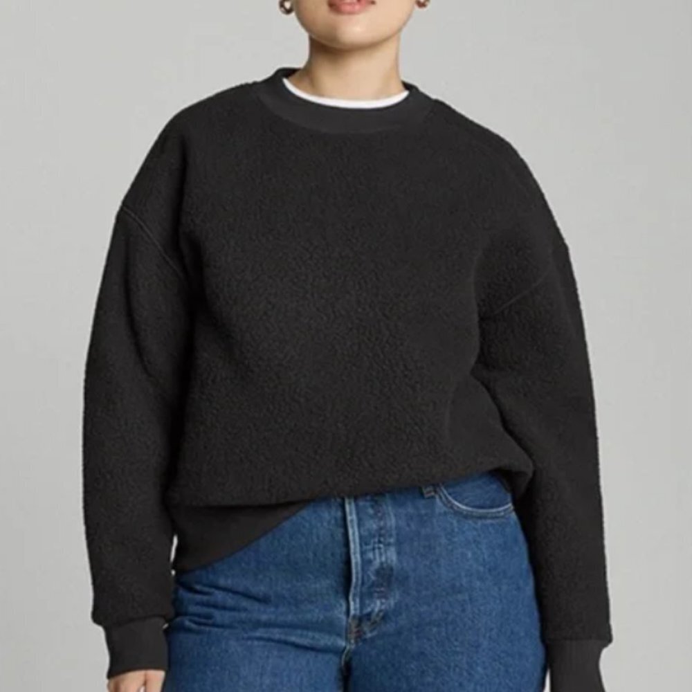 NEW Everlane The ReNew Fleece Oversized Crew Sweatshirt Sherpa Black
